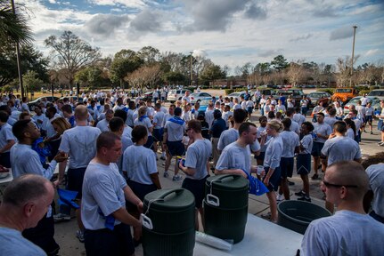 Participants gather in front of the  fitness center before the Martin Luther King Jr. Day 5k Run Jan. 11, 2013, at Joint Base Charleston – Air Base, S.C. (U.S. Air Force photo/Senior Airman George Goslin )