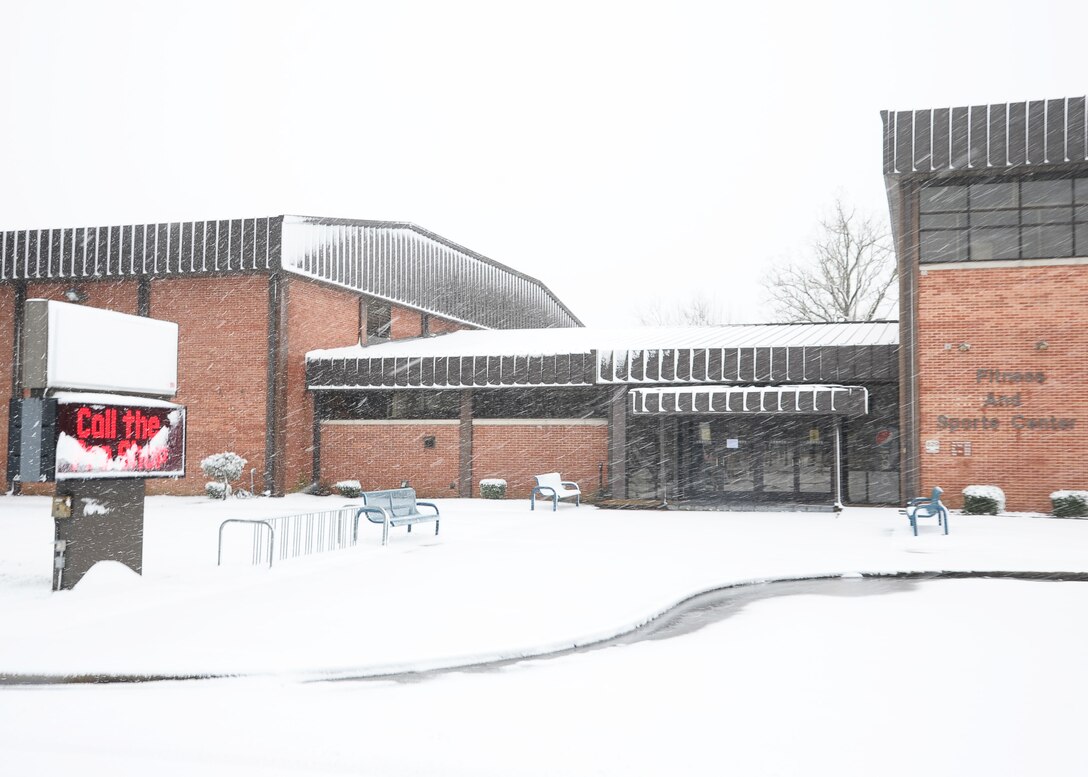 The Columbus Air Force Base fitness center weathers the snow Jan. 17. Many Columbus AFB service providers such as the Child Development Center and Youth Center reported to work early to ensure Airman and their families could recieve needed support.