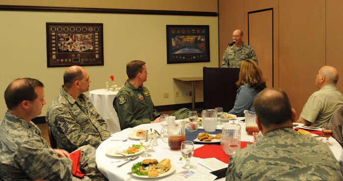 Chaplain (Col.) Scott Ofsdahl, speaks during a National Prayer Luncheon at Beale Air Force Base, Calif., Jan. 15, 2013. Ofsdahl is the Command Chaplain of Air Combat Command at Joint base Langley-Eustis, Va. (U.S. Air Force photo by Staff Sgt. Robert M. Trujillo/Released)
