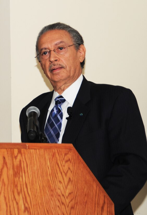Dr. Floyd J. Malveaux, M.D., Ph.D, Executive Director of Merck Childhood Asthma Network Inc, speaks in honor of Dr. Martin Luther King Jr. birthday celebration at Joint Base Andrews, Md., Jan. 17, 2013. Malveaux urged everyone to remember King's holiday as “a day on” and “not a day off.” (U.S. Air Force photo/ Airman 1st Class Nesha Humes)