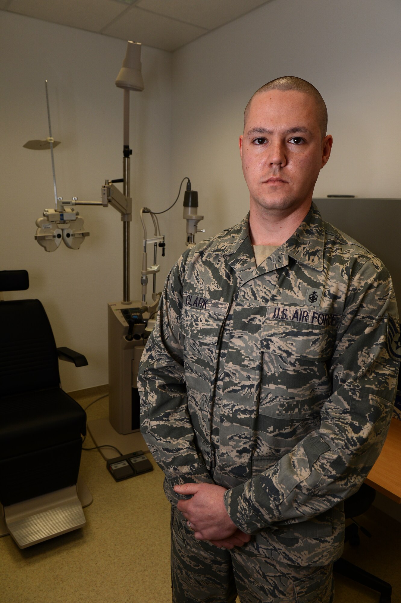 SPANGDAHLEM AIR BASE -- Staff Sgt. Peadar F. Clark, 52nd Aerospace Medicine Squadron NCO in charge of the optometry clinic, is the Super Saber Performer for the week of Jan. 17-23. (U.S. Air Force photo by Airman 1st Class Gustavo Castillo/Released)