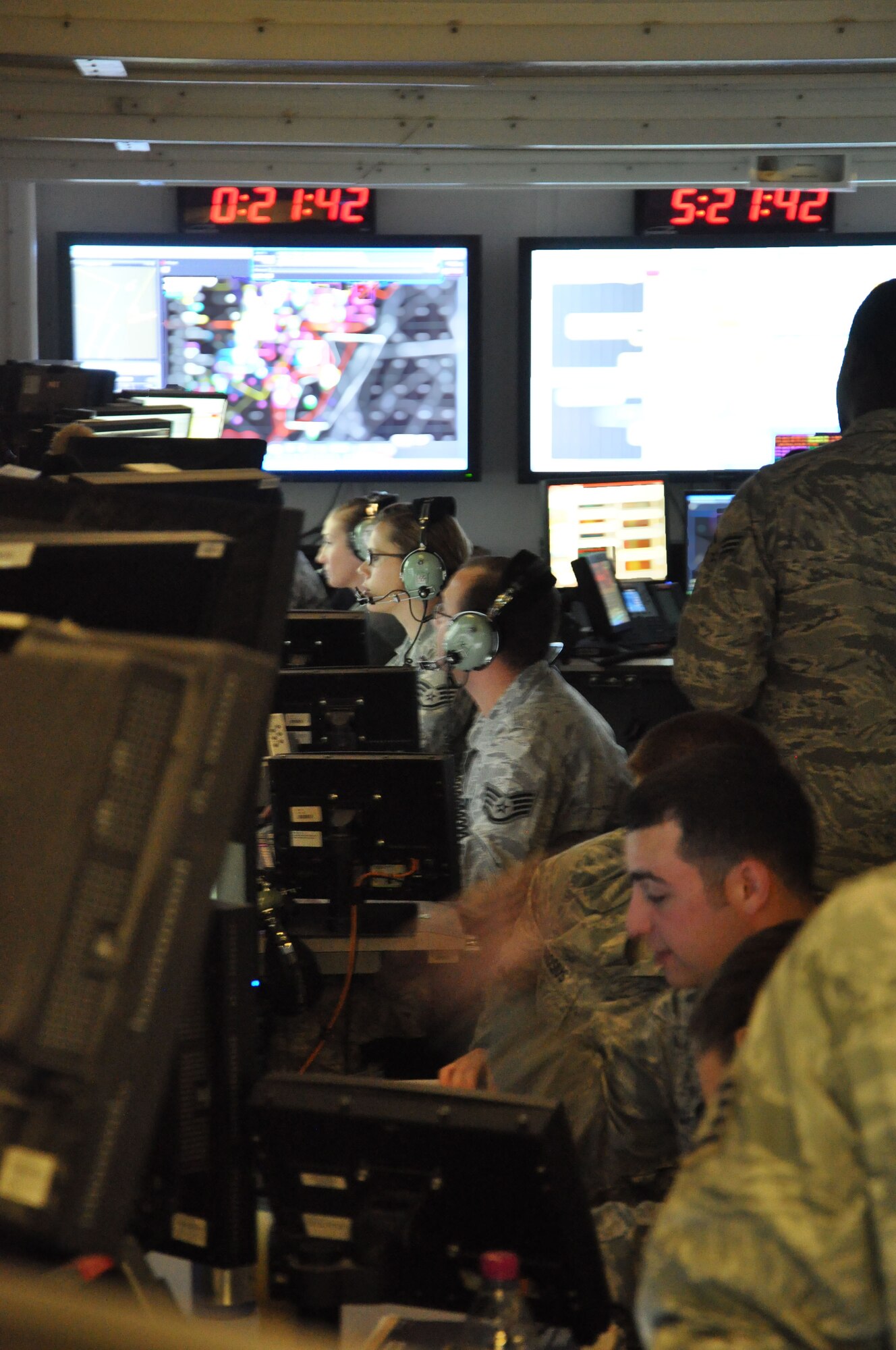 Members of the 71st Expeditionary Air Control Squadron monitor airspace throughout the coalition area of responsibility in Southwest Asia and serve as a failsafe measure for other forward air monitoring services, Jan. 9. The outgoing rotation is the final group of air surveillance professionals from Aviano Air Base, Italy, and will return home soon. (U.S. Air Force photo/Master Sgt. Christian Michael)