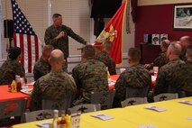 Brig. Gen. Edward D. Banta, the commanding general of 2nd Marine Logistics Group, speaks about the Rev. Martin Luther King Jr. during the group’s MLK breakfast aboard Camp Lejeune, N.C., Jan. 17, 2013. Banta requested that 2nd MLG’s chaplain office hold the breakfast to inspire Marines to step up and do what is right even when it is unpopular to do so.