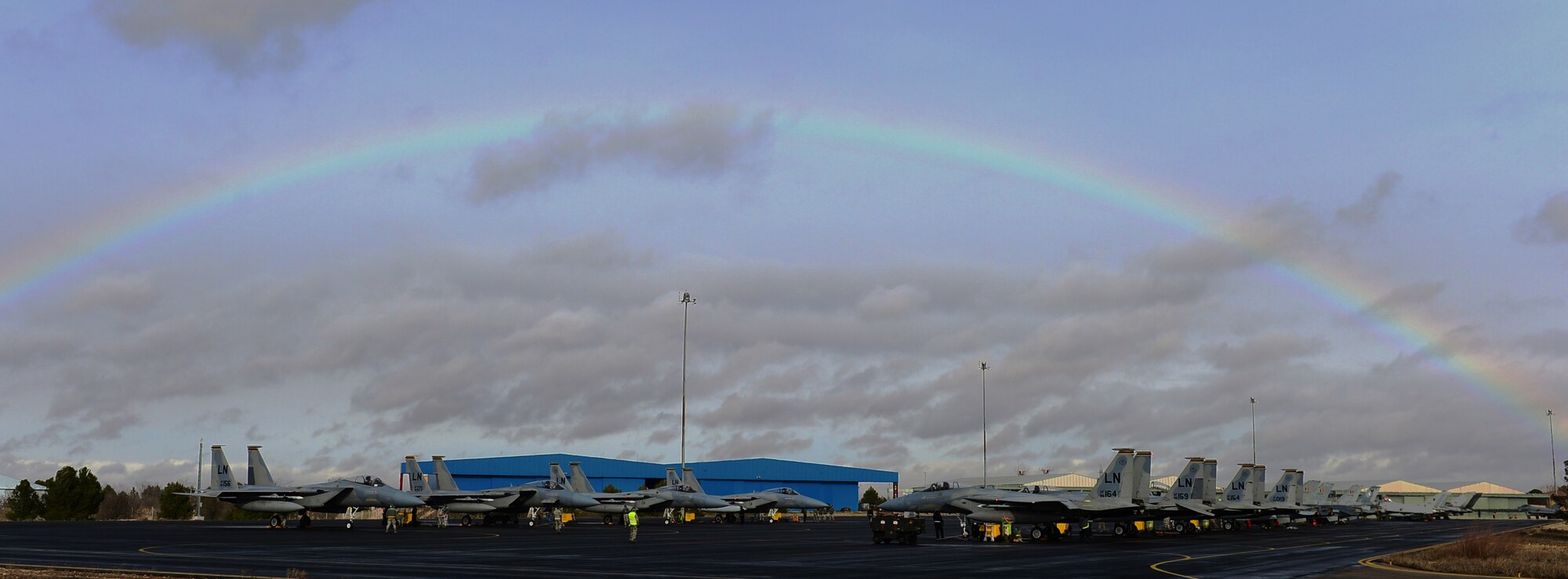 ALBACETE AIR BASE, Spain -- F-15C Eagles from the 493rd Fighter Squadrom based out of Royal Air Force Lakenheath are checked prior to take-off on the flightline during the Tactical Leadership Program Jan. 16, 2013. The 493rd FS is participating in the multi-national program, which develops key leadership and missions planning skills needed for NATO operations. (U.S. Air Force photo by Senior Airman Lausanne Morgan)