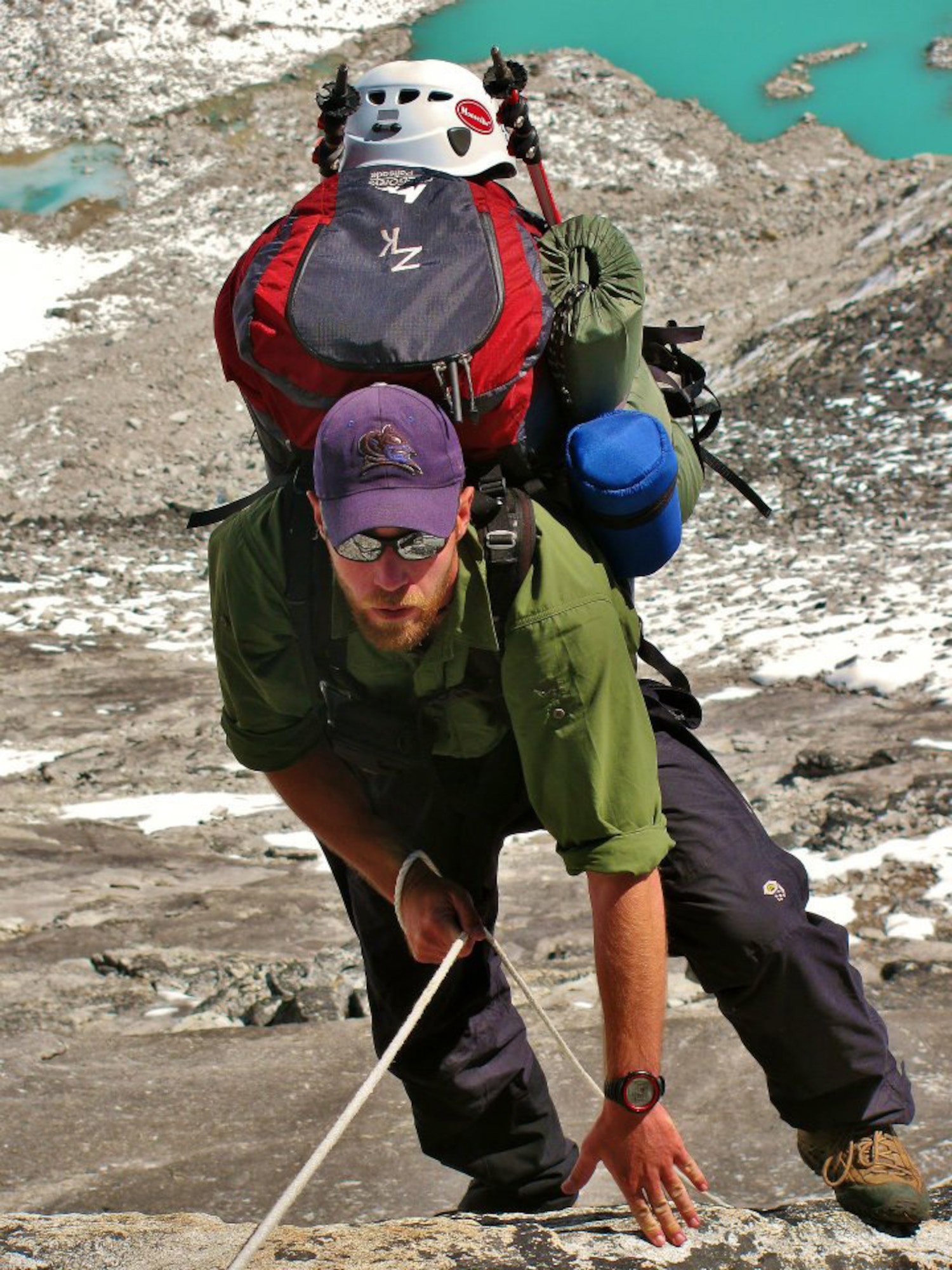 Capt. Marshall Klitzke scales Ama Dablam during a trip to eastern Nepal in fall 2012. Ama Dablam, whose main peak stands at 22,349 feet, is one of the most popular Himalayan mountain climbs permitted for the public. Klitzke is a 2005 Air Force Academy graduate and an instructor pilot for the 557th Flying Training Squadron, which supports the Academy's powered flight airmanship program. (U.S. Air Force photo)