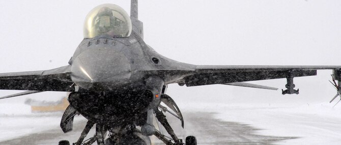 An F-16 Fighting Falcon taxis out to the runway at Misawa Air Base, Japan, Jan. 18, 2013. The 13th Fighter Squadron panthers left for an aviation training relocation exercise in Guam. While there, they will hone, develop and tweak combat tactics to ensure their combat skills. (U.S. Air Force photo by Airman 1st Class Kenna Jackson)
