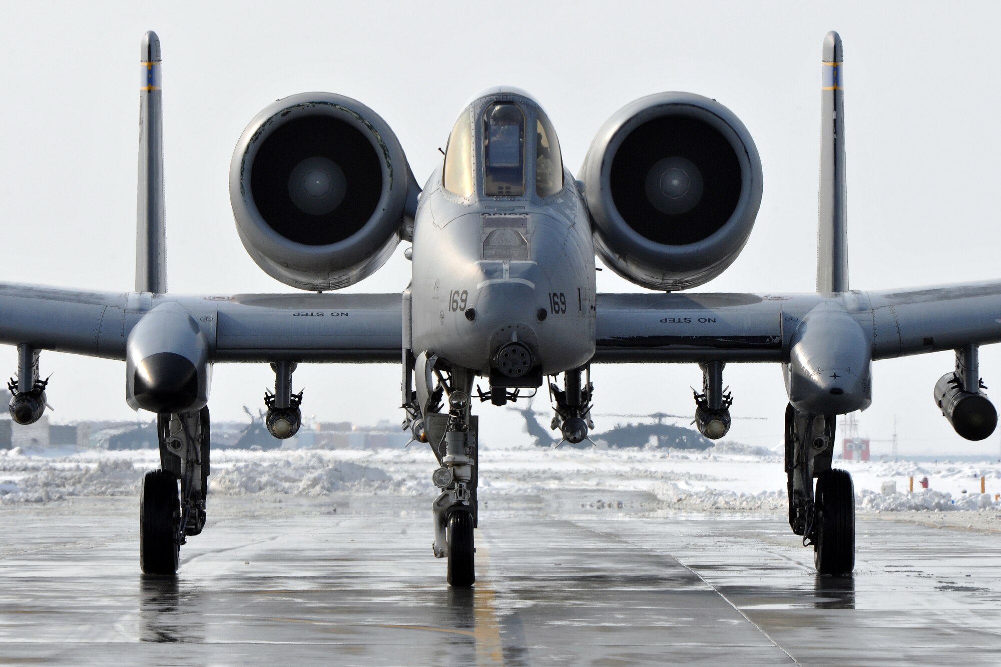 An A-10 Thunderbolt II taxis from its parking spot in preparation for takeoff at Bagram Airfield, Afghanistan, Jan. 17, 2013. The A-10 is part of a squadron deployed from Davis-Monthan Air Force Base, Ariz., to fly missions in support of American and coalition forces in Afghanistan. (U.S. Air Force photo/Senior Airman Chris Willis)