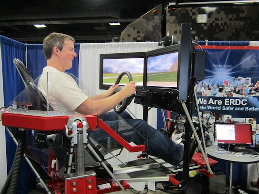 The Simulation-bAsed VEhicle Control Training (SAVE-CT) driving simulator allowed festival participants to navigate a virtual vehicle over a challenging course.