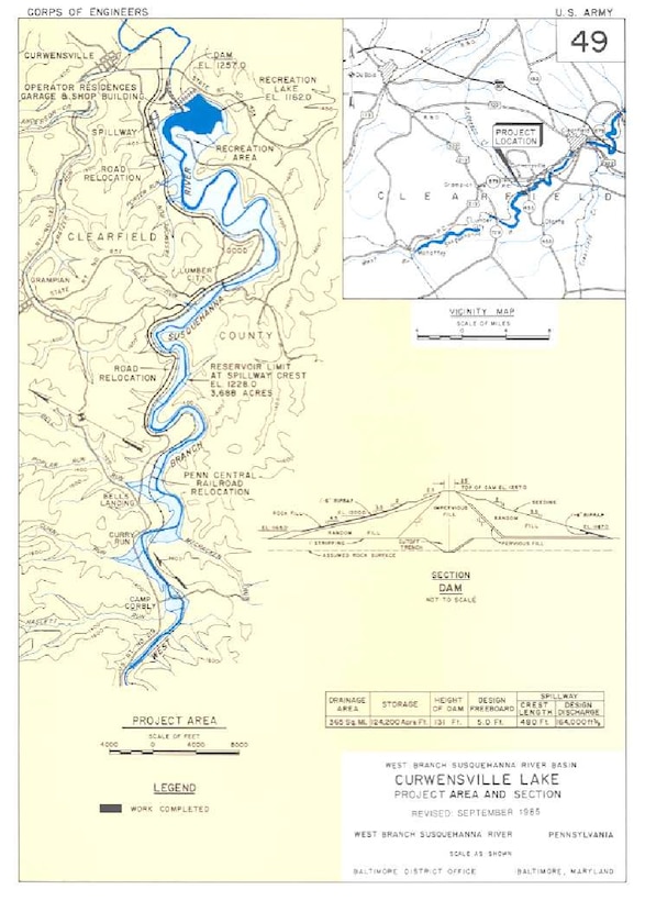 Map of Curwensville Lake, PA.