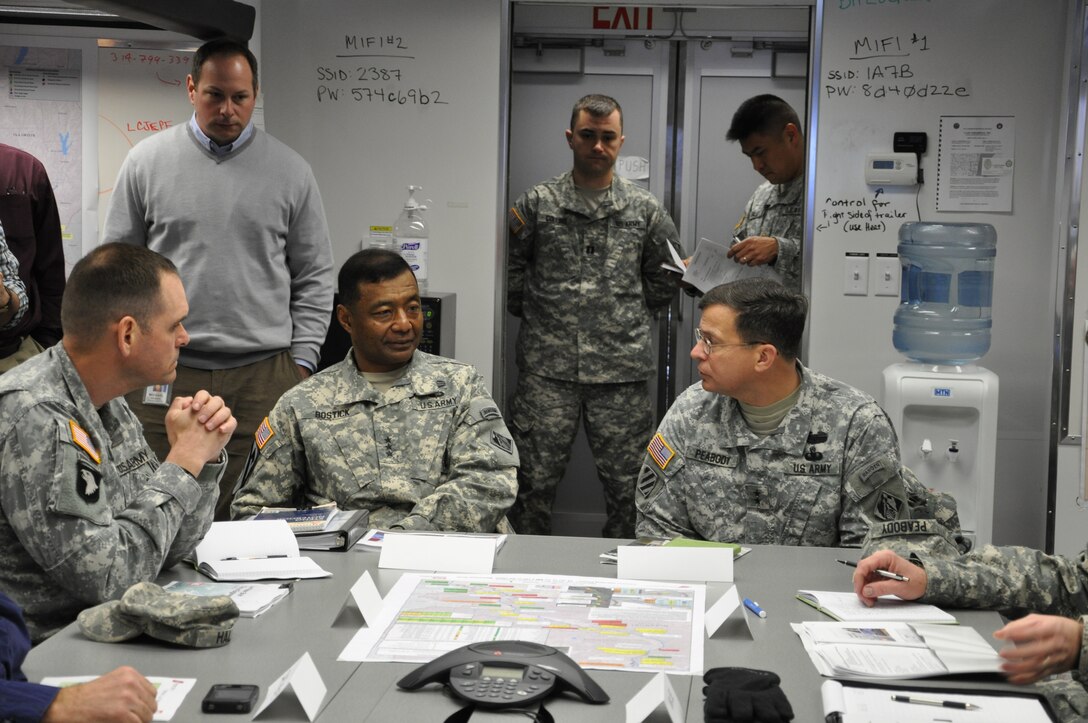 The USACE Chief of Engineers, Lt. Gen. Thomas P. Bostick (center), joined Mississippi Valley Division Commander, John W. Peabody (right), and St. Louis District Commander, Chris Hall (left), in Thebes, Ill., on January 6 to inspect the rock removal work that will deepen the river by up to two feet and aid navigation on the Middle Mississippi River. 