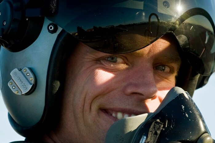 A 172nd Fighter Reconnaissance Squadron pilot from Ronneby, Sweden, smiles after arriving at Nellis Air Force Base, Nev., to participate in RED FLAG 13-2 Jan. 17, 2013. Red Flag is a realistic combat training exercise involving the air forces of the United States and its allies. (U.S. Air Force photo by Senior Airman Daniel Hughes)