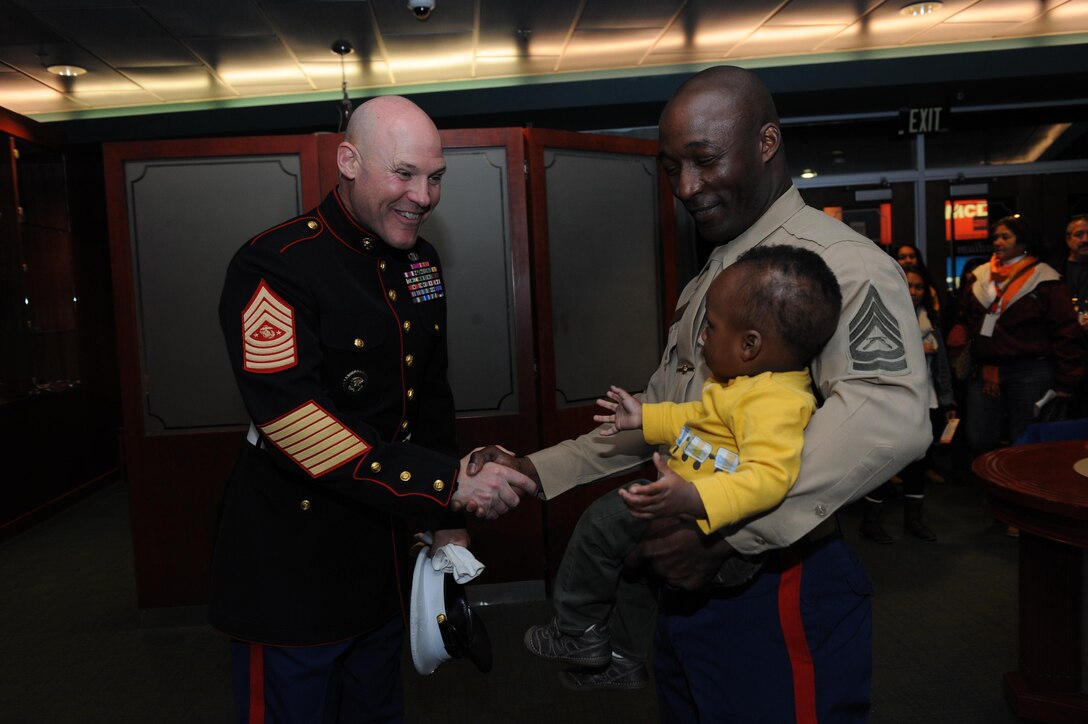 Sgt. Maj. Micheal P. Barrett, the 17th Sergeant Major of the Marine Corps, attends the 2013 Semper Fidelis All-American Bowl in Anaheim, Calif., Jan. 4, 2013. (U.S. Marine Corps photo by Lance Cpl. Thomas DeMelo)