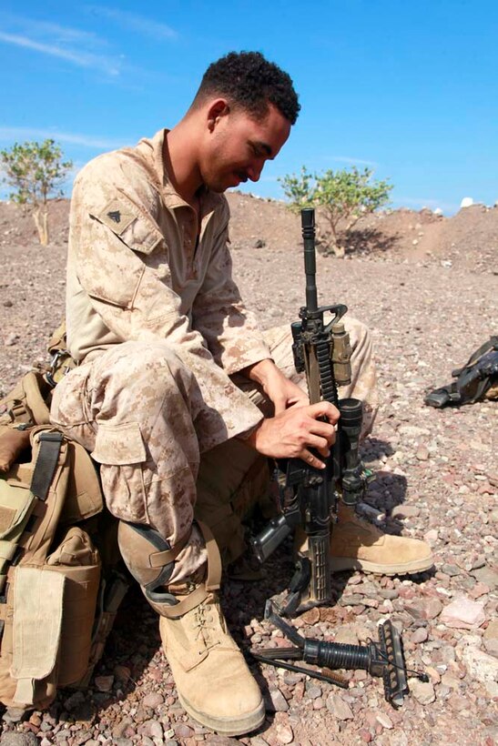 Exercise Amitie, which is French for friendship exercise, is a multinational training exercise designed to increase interoperability, enhance mutual capabilities and support a sustained presence in the region. During Amitie, elements from the 15th MEU participated in a three-day mounted patrol, land and water obstacle courses, aviation-related evolutions and joint planning. The training was led by the French 5th Marine Regiment and included elements from the 15th Marine Expeditionary Unit, French Foreign Legion, U.S. Army, U.S. Air Force and Djiboutian military. The 15th MEU is deployed as part of the Peleliu Amphibious Ready Group as a U.S. Central Command theater reserve force, providing support for maritime security operations and theater security cooperation efforts in the U.S. 5th Fleet area of responsibility. (U.S. Marine Corps photo by Cpl. John Robbart III)