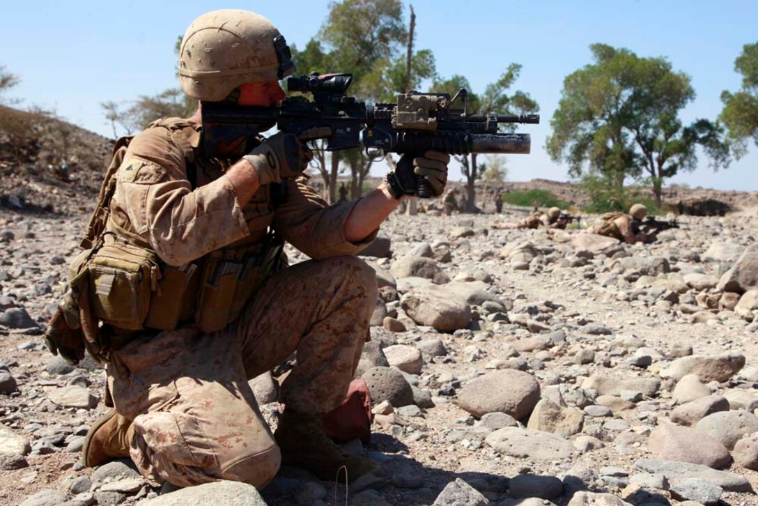 Exercise Amitie, which is French for friendship exercise, is a multinational training exercise designed to increase interoperability, enhance mutual capabilities and support a sustained presence in the region. During Amitie, elements from the 15th MEU participated in a three-day mounted patrol, land and water obstacle courses, aviation-related evolutions and joint planning. The training was led by the French 5th Marine Regiment and included elements from the 15th Marine Expeditionary Unit, French Foreign Legion, U.S. Army, U.S. Air Force and Djiboutian military. The 15th MEU is deployed as part of the Peleliu Amphibious Ready Group as a U.S. Central Command theater reserve force, providing support for maritime security operations and theater security cooperation efforts in the U.S. 5th Fleet area of responsibility. (U.S. Marine Corps photo by Cpl. John Robbart III)