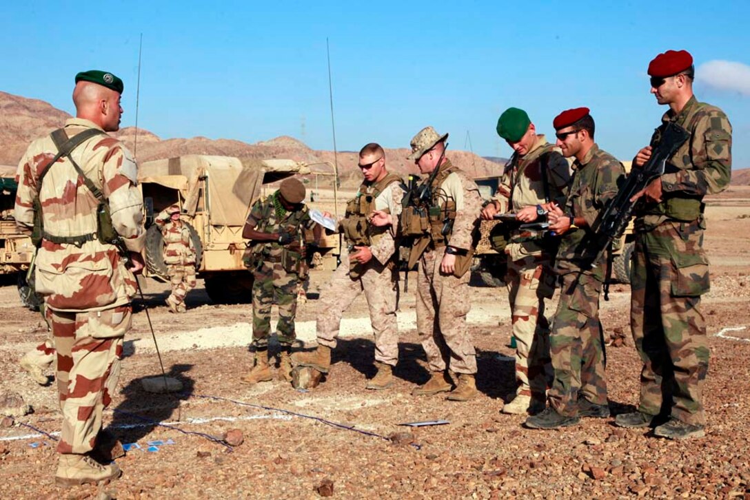 Exercise Amitie, which is French for friendship exercise, is a multinational training exercise designed to increase interoperability, enhance mutual capabilities and support a sustained presence in the region. During Amitie, elements from the 15th MEU participated in a three-day mounted patrol, land and water obstacle courses, aviation-related evolutions and joint planning. The training was led by the French 5th Marine Regiment and included elements from the 15th Marine Expeditionary Unit, French Foreign Legion, U.S. Army, U.S. Air Force and Djiboutian military. The 15th MEU is deployed as part of the Peleliu Amphibious Ready Group as a U.S. Central Command theater reserve force, providing support for maritime security operations and theater security cooperation efforts in the U.S. 5th Fleet area of responsibility. (U.S. Marine Corps photo by Cpl. John Robbart III)