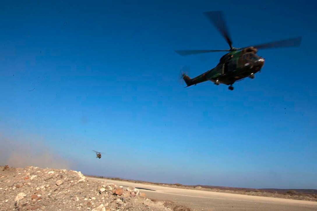 Exercise Amitie, which is French for friendship exercise, is a multinational training exercise designed to increase interoperability, enhance mutual capabilities and support a sustained presence in the region. During Amitie, elements from the 15th MEU participated in a three-day mounted patrol, land and water obstacle courses, aviation-related evolutions and joint planning. The training was led by the French 5th Marine Regiment and included elements from the 15th Marine Expeditionary Unit, French Foreign Legion, U.S. Army, U.S. Air Force and Djiboutian military. The 15th MEU is deployed as part of the Peleliu Amphibious Ready Group as a U.S. Central Command theater reserve force, providing support for maritime security operations and theater security cooperation efforts in the U.S. 5th Fleet area of responsibility. (U.S. Marine Corps photo by Cpl. John Robbart III)