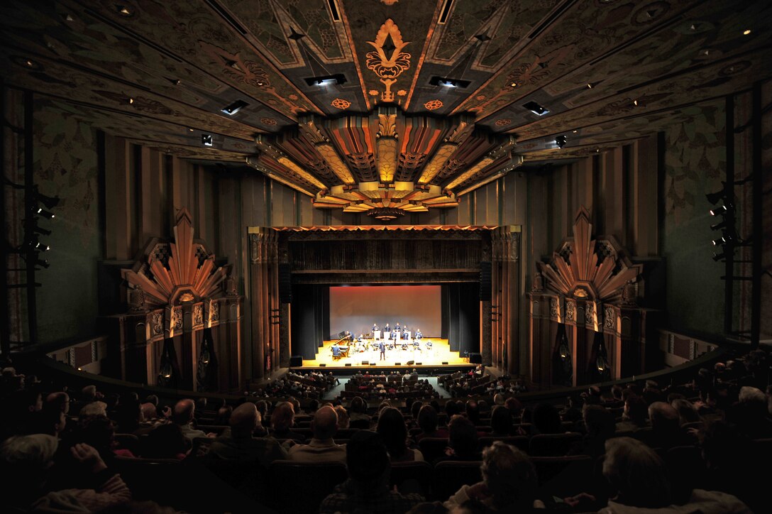 “The Commanders Jazz Ensemble,” from Travis Air Force Base, Calif., performs in the Martin Woldson Theater at the Fox Theater in downtown Spokane, Wash., Jan. 20, 2013. The theater is a restored 1931 art deco theater, which reopened in 2007 as a regional performing arts center. The band, from Travis Air Force Base, Calif., performed community outreach in Spokane, Pullman and Cheney, Wash., and Coeur D'Alene, Idaho, to spread the word about the Air Force mission. (U.S. Air Force photo by Senior Airman Taylor Curry)
