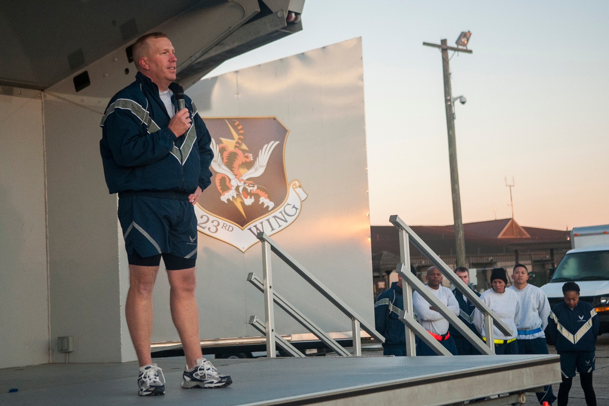 U.S. Air Force Col. Steven Ramer, 23d Wing vice commander, gives opening remarks to kick off Wingman Day Jan. 18, 2013, at Moody Air Force Base, Ga. Ramer spoke about the importance of building strong work and home relationships, and seeking help when necessary. (U.S. Air Force photo by Airman Paul Francis/Released)
