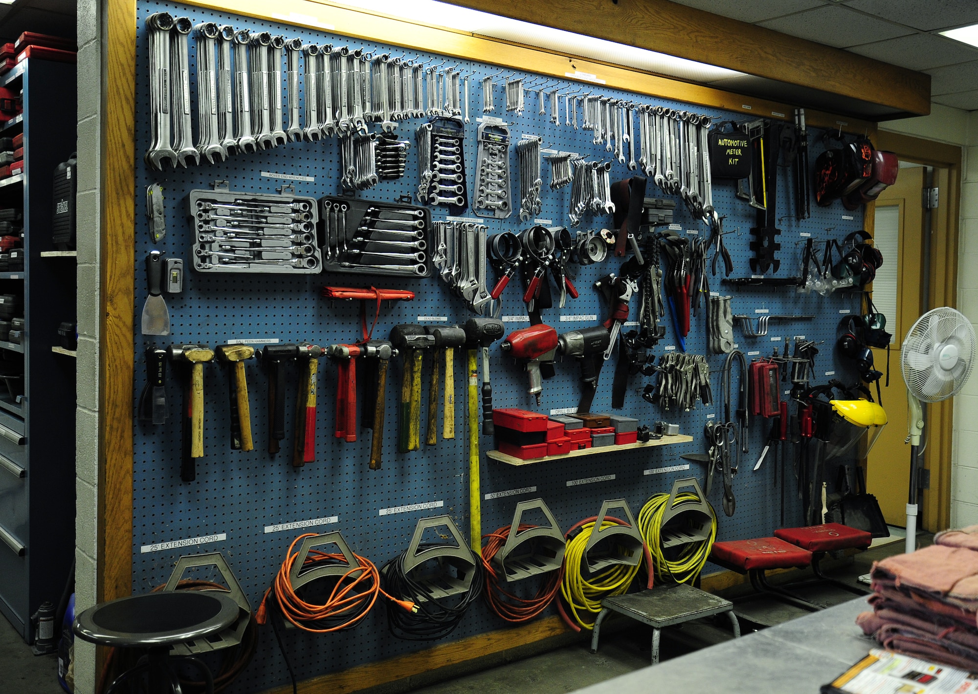 The auto hobby shop offers a variety of tools for people to work on their cars or trucks. The shop also provides self-service bays for those who prefer working on their own vehicle. (U.S. Air Force photo by Airman 1st Class Janelle Patiño)