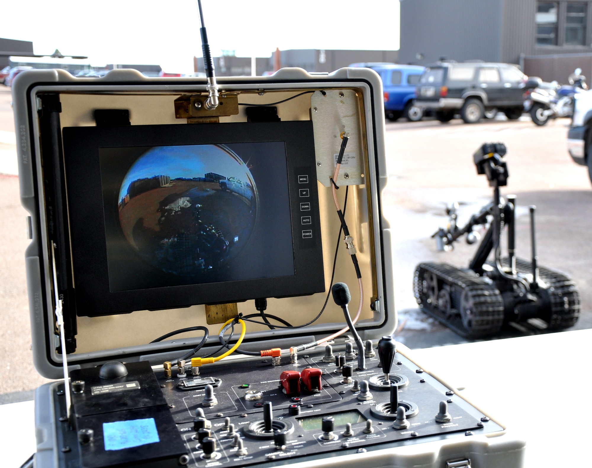 PETERSON AIR FORCE BASE, Colo. -- A computer system designed to operate the TALON robot, the robot used by Air Force explosive ordnance disposal while deployed in contingency operations overseas. The 21st Civil Engineer Squadron EOD team used the robot for training Jan. 8, 2013, here. (U.S. Air Force photo/Senior Airman Jacob Morgan)