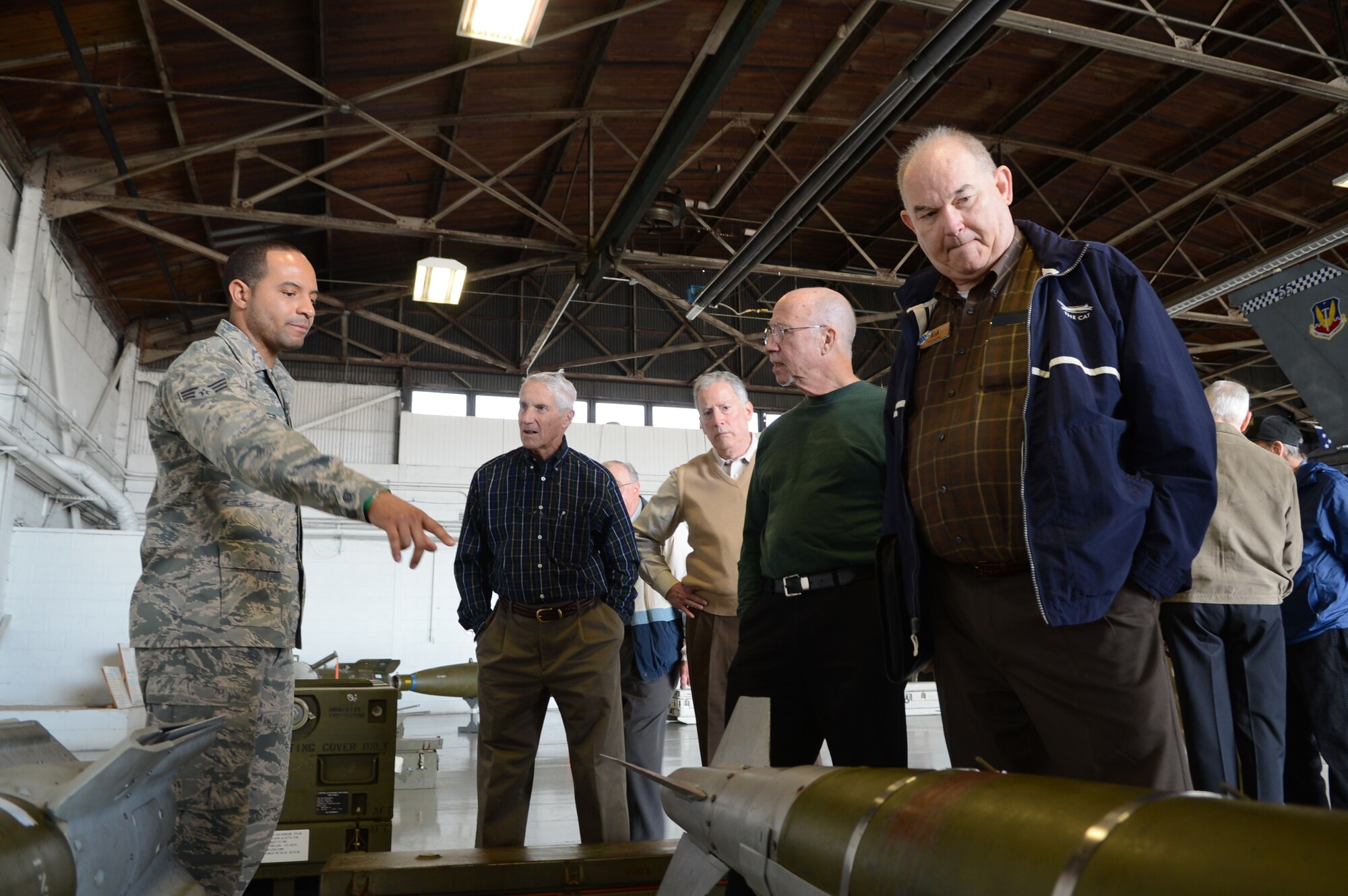 Retired veterans tour the weapons load barn at Shaw Air Force Base, S.C., Jan. 22, 2013.  Veterans toured Shaw and visited the 79th Fighter Squadron, as well as the weapns load barn where they were briefed on operations at Shaw and the procedures for loading weapons onto aircraft. (U.S. Air Force photo by Airman 1st Class Nicole Sikorski/Released)