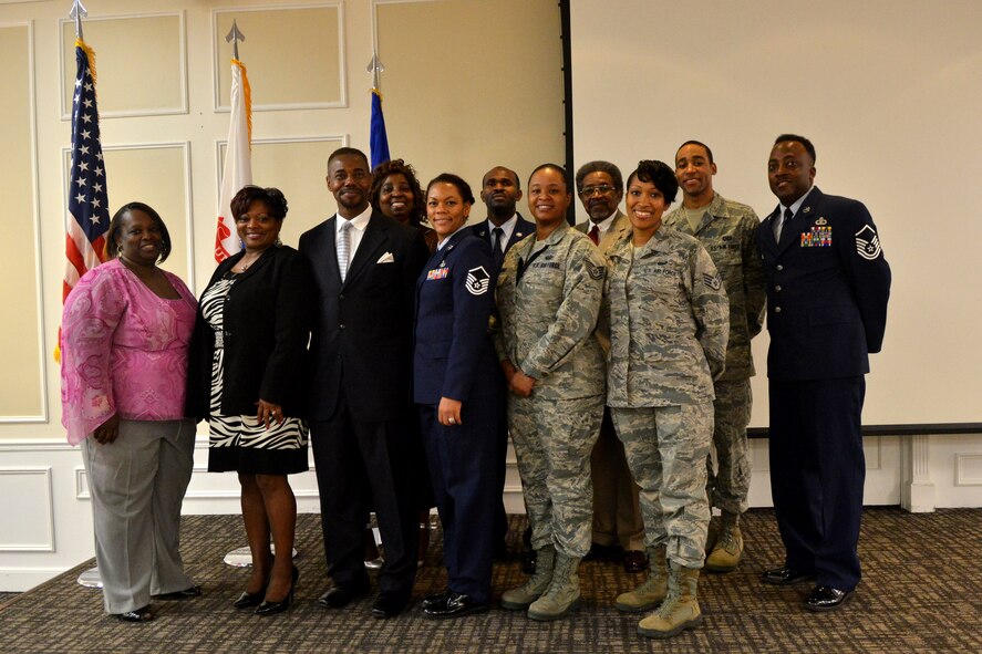 Team Shaw members and guests gather for a group photo after the Martin Luther King Luncheon, Shaw Air Force Base, S.C. Jan.15, 2013. The guest speaker for the event was Norman Curlee the Kingdome Builders Christian Center pastor. (U.S. Air Force photo by Airman 1st Class Ashley L. Gardner/Released)


