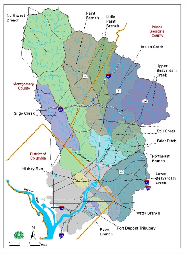 Map of Anacostia Watershed Restoration Montgomery County