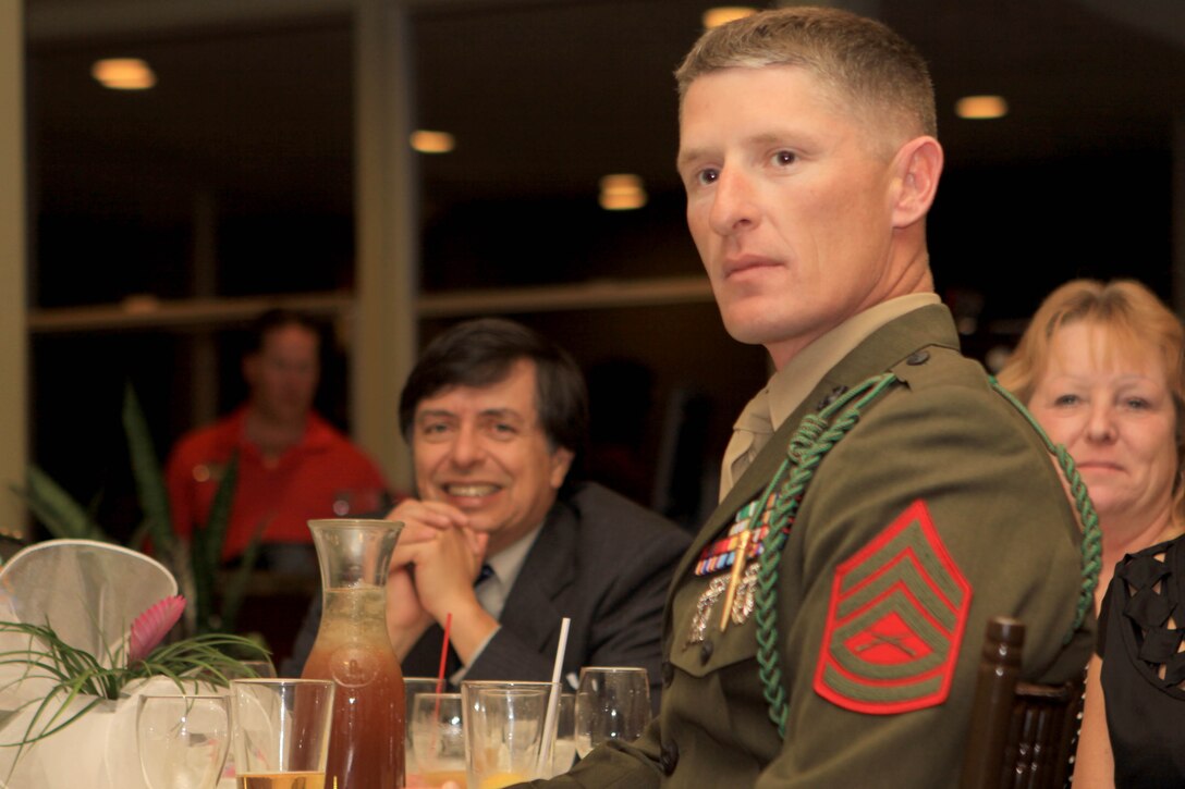 Gunnery Sgt. Andy Darnell Jr. was named the Armed Services YMCA's military volunteer of the year during the 69th annual Board Installation and Volunteer Recognition Dinner held in the Eagle's Landing Banquet room of the golf course here on Jan. 18.