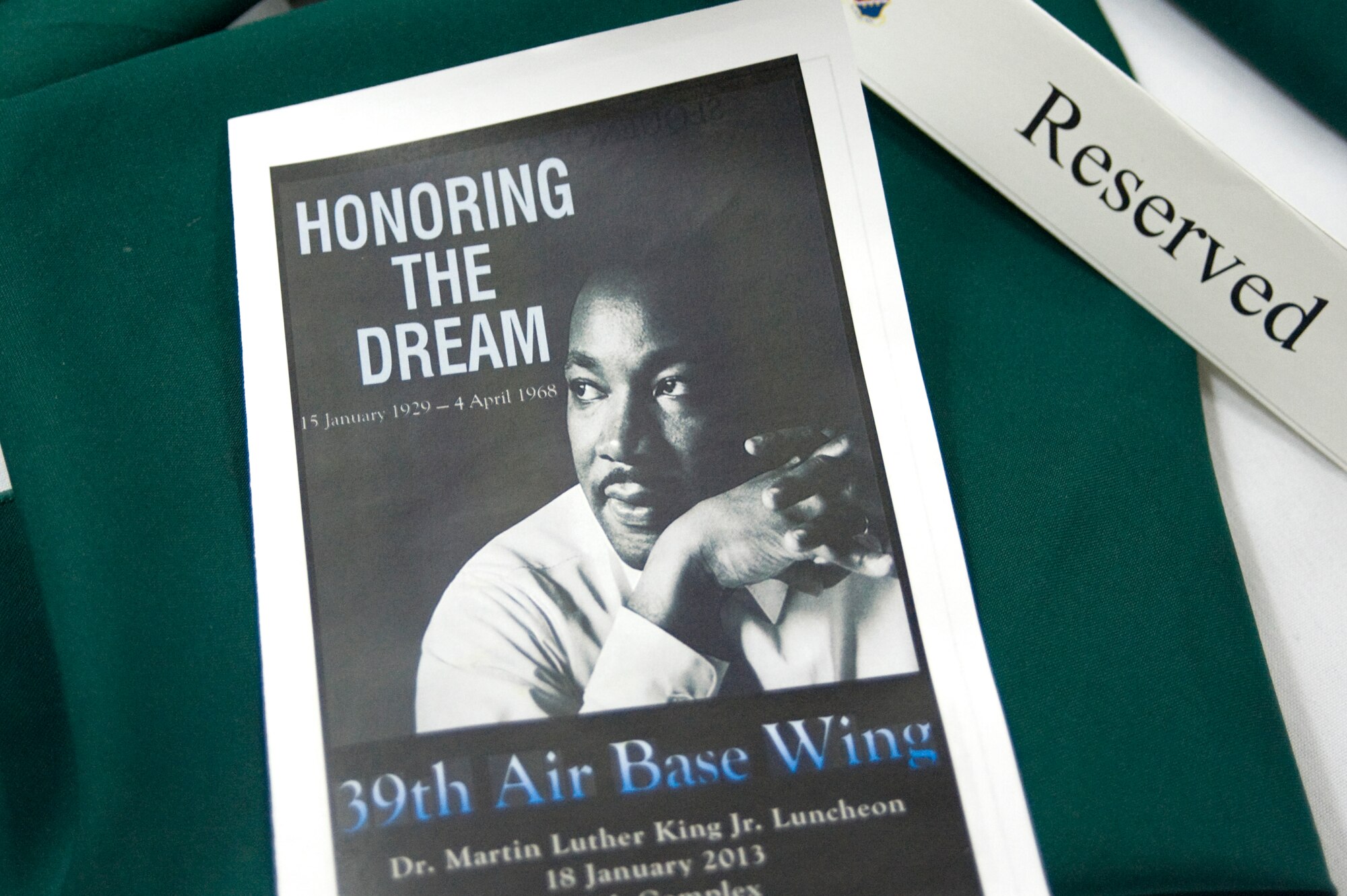 Members of the Incirlik community gathered to celebrate the legacy of Dr. Martin Luther King Jr., Jan. 18, 2013, at the Consolidated Club complex. Each year, Airmen organize an event to observe Dr. King's birthday by honoring his efforts and accomplishments to the civil rights movement and his contributions to the shift in a once-segregated America. (U.S. Air Force photo by Staff Sgt. Marissa Tucker/Released)