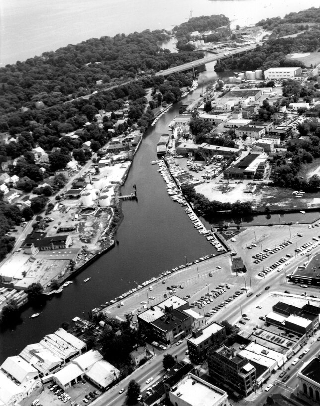 Aerial View of Byram River LPP. located on the Byram River in Greenwich, CT.  Photograph taken in June 1987.