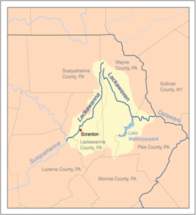 Map of Lackawanna River at Scranton, PA
