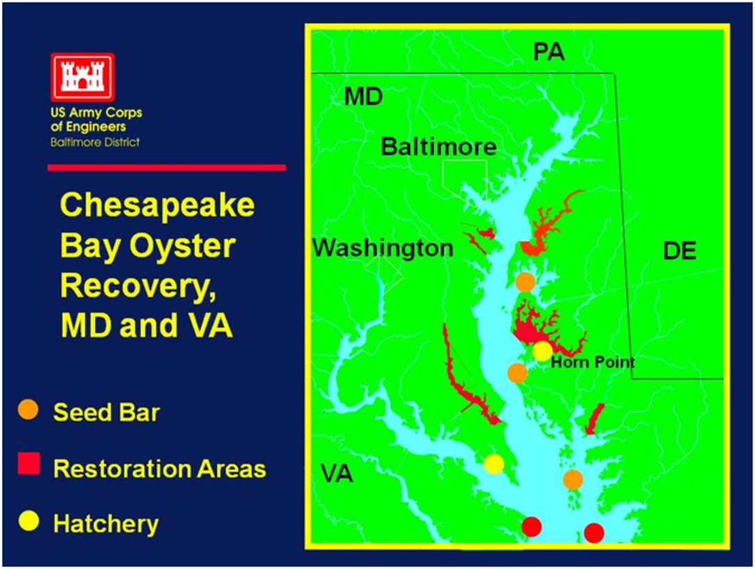 Map of Chesapeake Bay Oyster Recovery, MD and VA
