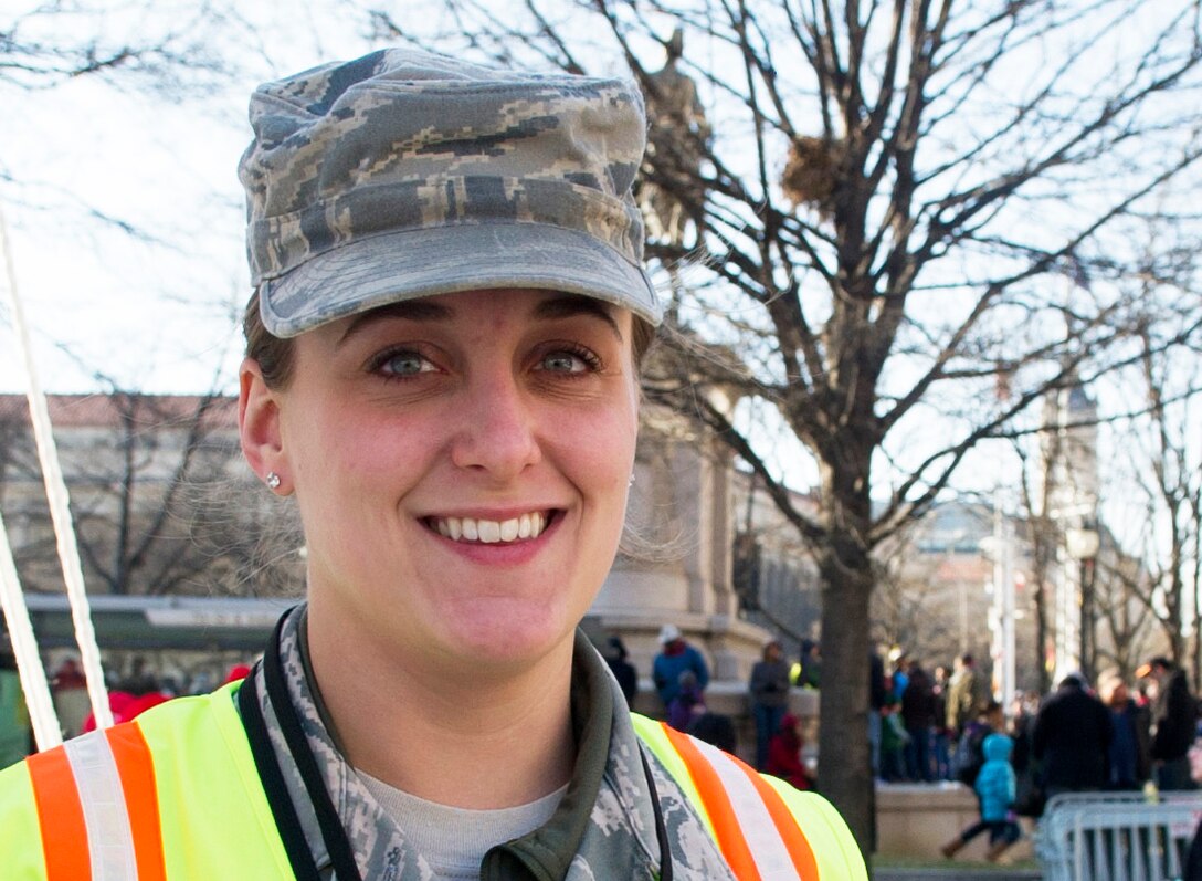 Staff Sgt. Jessica Ross, medical technician with the 779th Medical Group stationed at Fort Belvoir, Md., was one of the many Air Force medics who helped with the DOD-run medical aid stations which were dispersed throughout the 1.5-mile-long parade route for the 57th Presidential Inaugural Parade Jan. 21, 2013 in Washington. (U.S. Air Force Photo by 1st Lt. Ashleigh Peck)