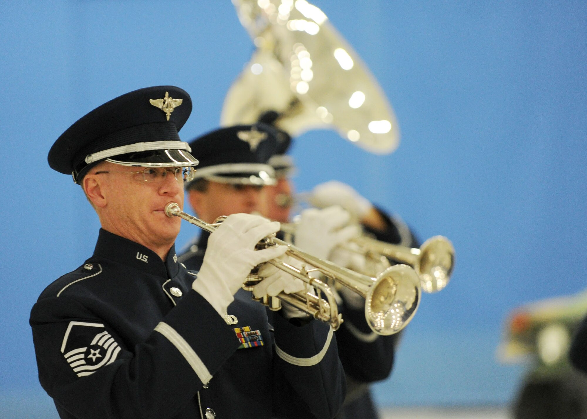 The U.S. Air Force Band plays the National Anthem during the Chief Master Sergeant of the Air Force Transition Ceremony at Joint Base Andrews, Md., Jan. 24, 2013. Chief Master Sgt. James A. Cody became the 17th CMSAF following the retirement of CMSAF James A. Roy. Roy's retirement culminated more than 30 years of service. (U.S. Air Force photo/ Staff Sgt. Nichelle Anderson)