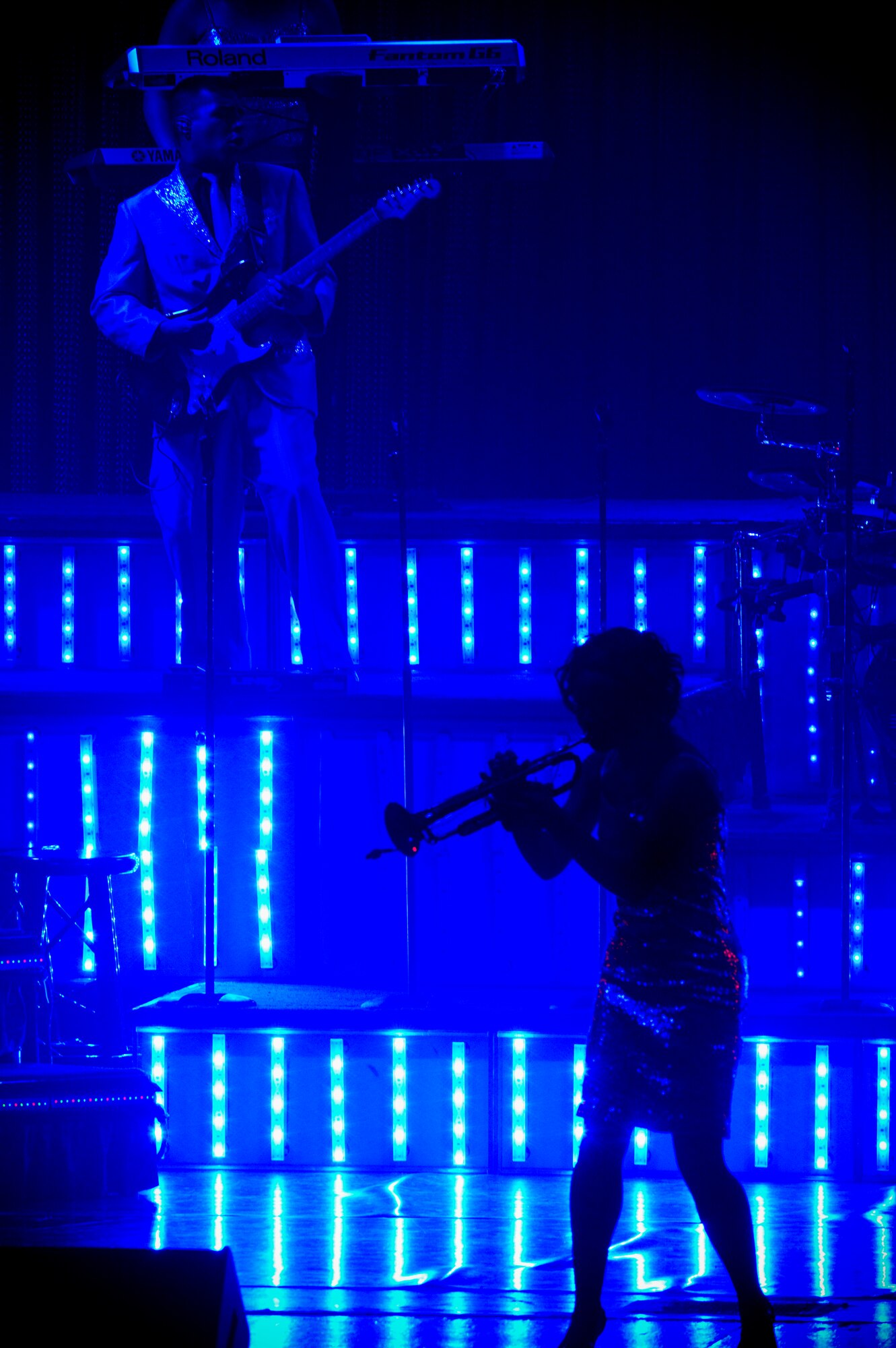 U.S. Air Force Airman 1st Class Jessica Pitts, Tops in Blues trumpet player, performs a solo for the opening of a song at the Mathis Auditorium in Valdosta, Ga., Jan. 18, 2012. The free show covered a variety of popular artists from many different eras in music. (U.S. Air Force photo by Staff Sgt. Joshua J. Garcia/Released)