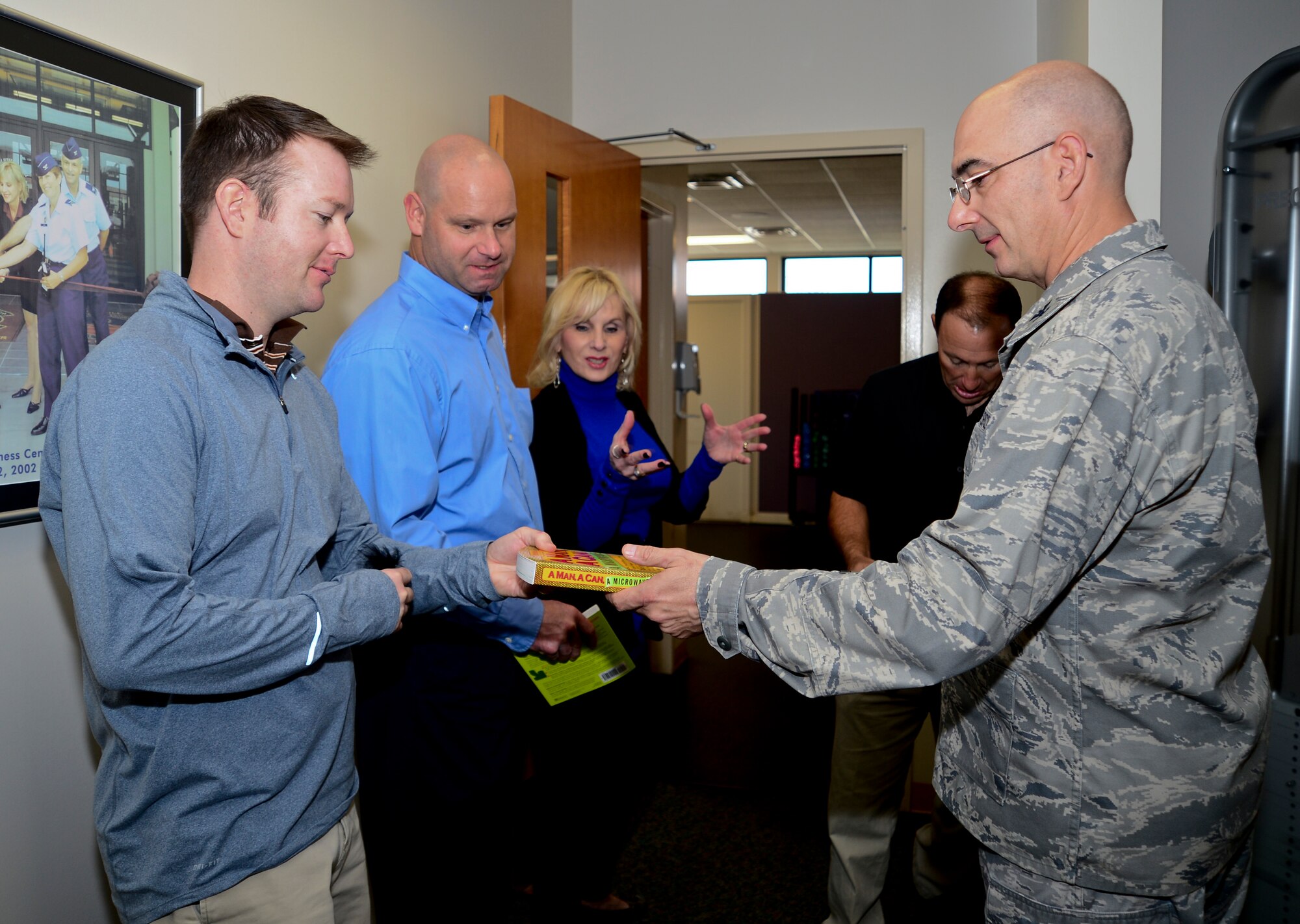 Col. Robert Rocco, 6th Medical Group commander, meets with members of the Tampa Bay Rays training staff at the Health and Wellness Center, MacDill Air Force Base, Fla., Jan. 22, 2013. The trainers and members of MacDill AFB’s medical staff had an opportunity to discuss healthy living and how to stay healthy while being physically active. (U.S. Air Force photo by Senior Airman Melissa Paradise/Released)   