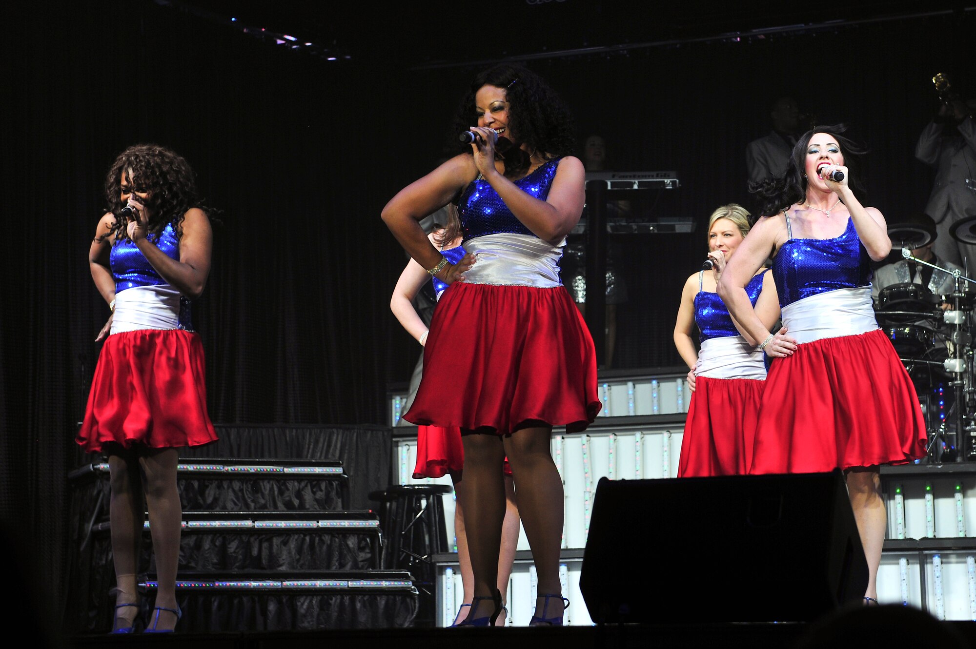 Tops in Blue performers perform at the Mathis Auditorium, Valdosta, Ga., Jan. 18, 2013. The show was open to all service members and civilians. (U.S. Air Force photo by Airman Alexis Grotz/Released)