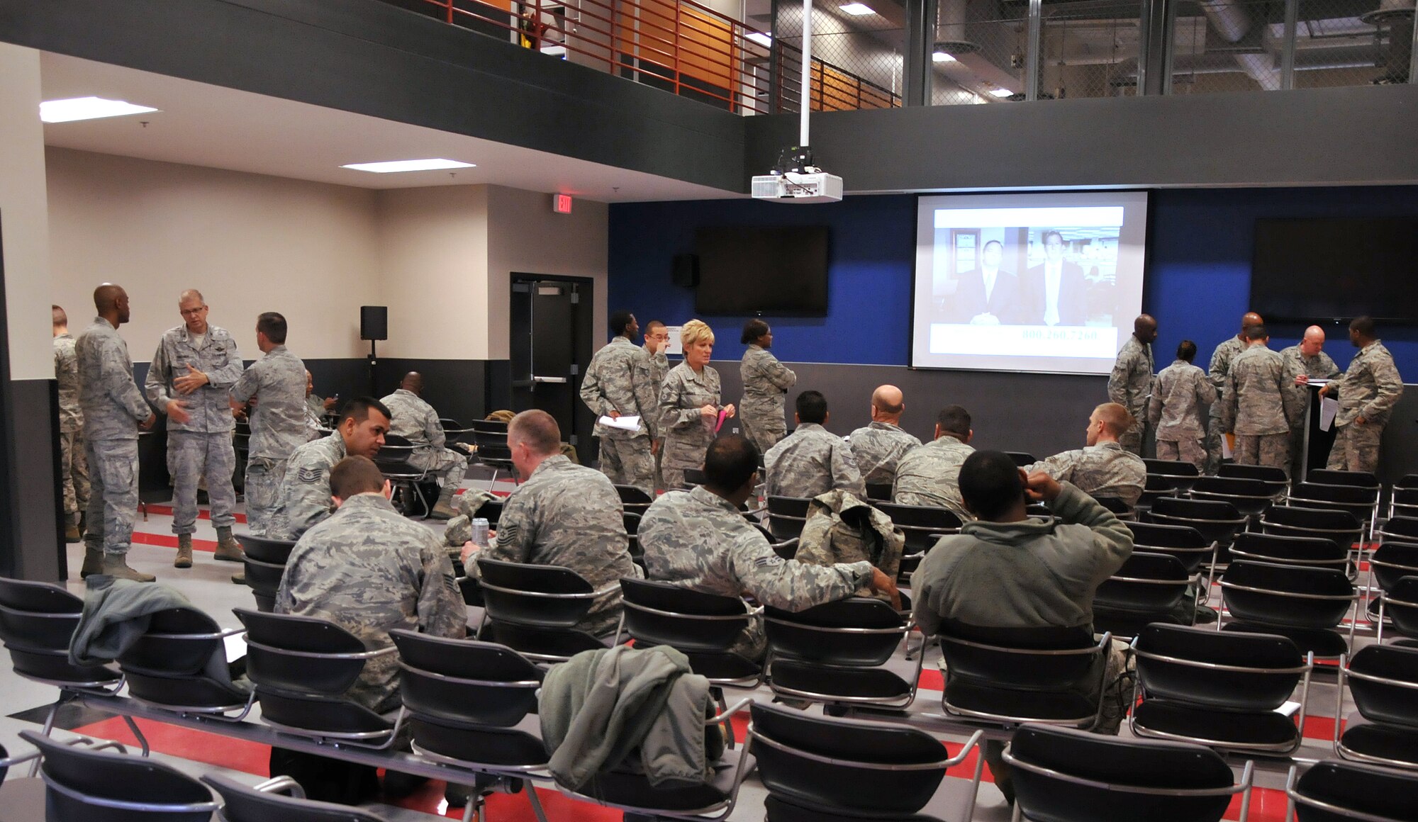 Members of the 94th Civil Engineering Squadron gather in building 819 for final briefings before their departure to Silver Flag, Jan. 11. Twenty-eight Airmen from the 94th Civil Engineering Squadron departed from Dobbins Air Reserve Base for a Silver Flag exercise at Tyndall Air Force Base, Fla. (U.S. Air Force photo/Senior Airman Elizabeth Van Patten)