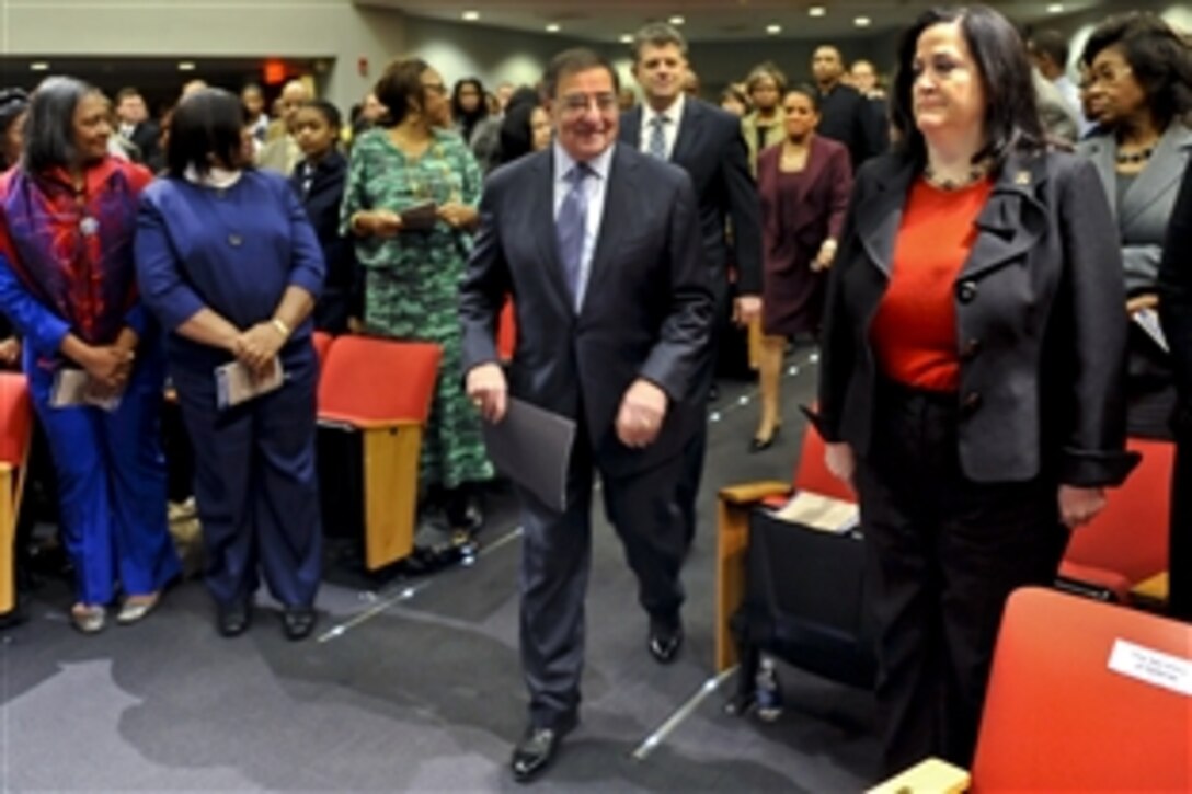 Defense Secretary Leon E. Panetta arrives at the Defense Department's 28th annual Martin Luther King Jr. observance at the Pentagon, Jan. 24, 2013.