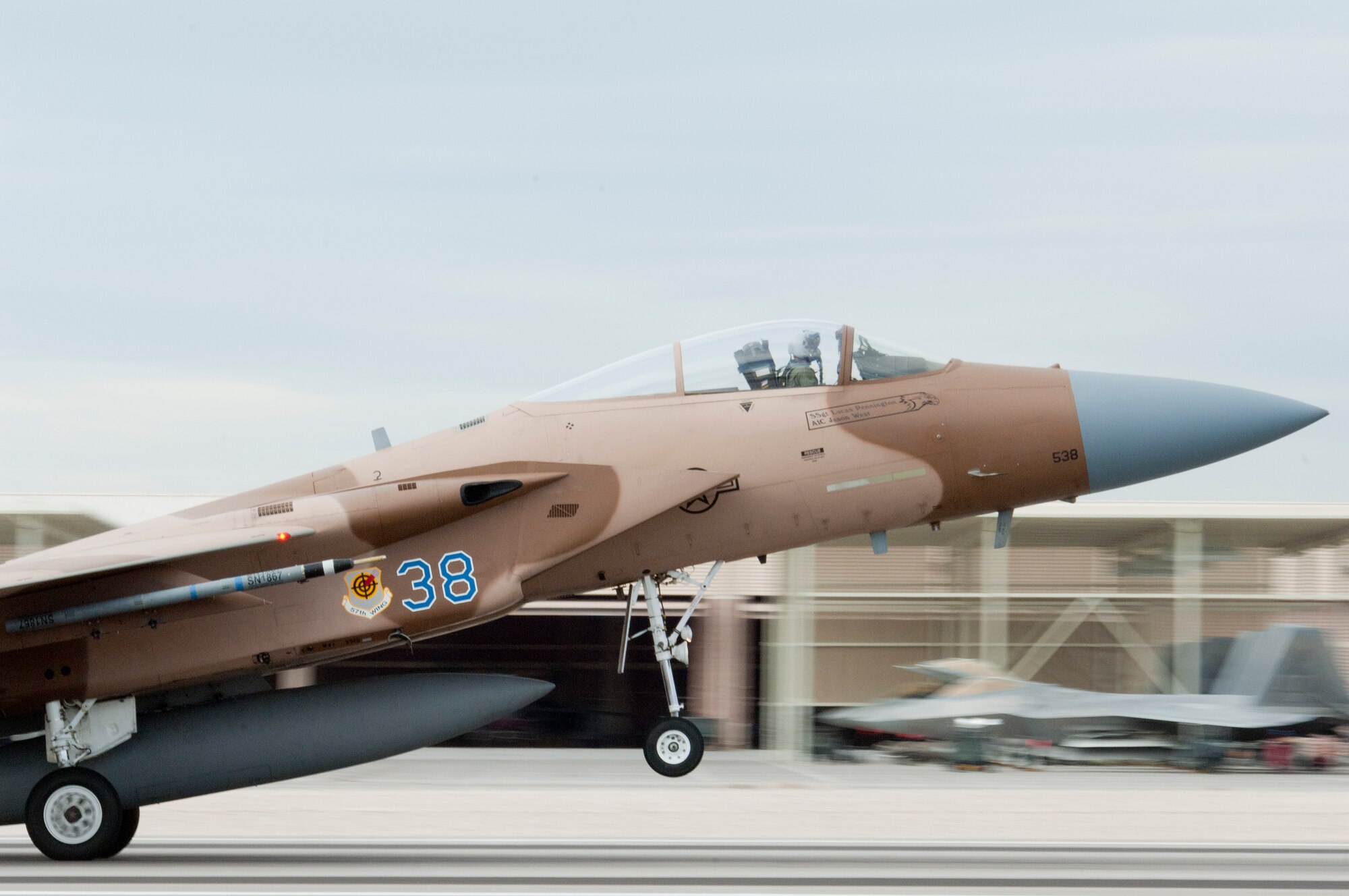 An F-15C Eagle from the 65th Aggressor Squadron participates in Red Flag 13-2 Jan. 24, 2013, at Nellis Air Force Base, Nev. The Aggressors participate in air-to-air tactics to prepare units for real world adversarial scenarios. (U.S. Air Force photo by Caitlin Kenney)