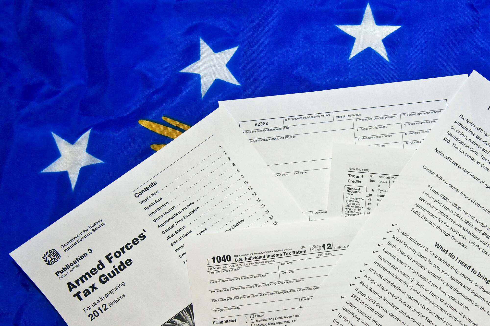 The Nellis Tax Center opens Jan. 28, 2013, at Nellis Air Force Base, Nev. The center provides free tax advice, tax preparation and tax assistance, to include electronic filing, to active duty, retirees and military family members possessing a valid United States Uniformed Services Identification Card. (U.S. Air Force illustration/Senior Airman Brett Clashman)


