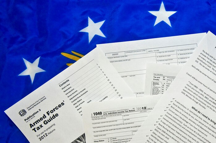 The Nellis Tax Center opens Jan. 28, 2013, at Nellis Air Force Base, Nev. The center provides free tax advice, tax preparation and tax assistance, to include electronic filing, to active duty, retirees and military family members possessing a valid United States Uniformed Services Identification Card. (U.S. Air Force illustration/Senior Airman Brett Clashman)


