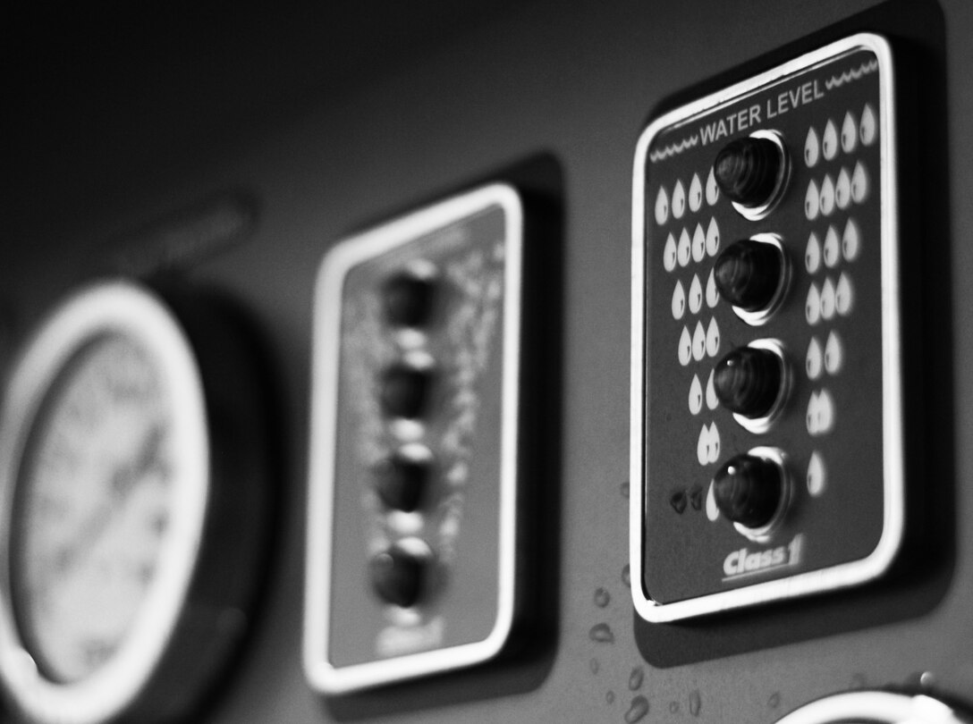 There are various gauges on alert vehicles at the fire department on Langley Air Force Base, Va., from oil pressure to water levels gauges. These levels must be monitored daily to ensure vehicles are equipped and ready to respond to an emergency. (U.S. Air Force photo by Staff Sgt. Jeff Nevison/Released)