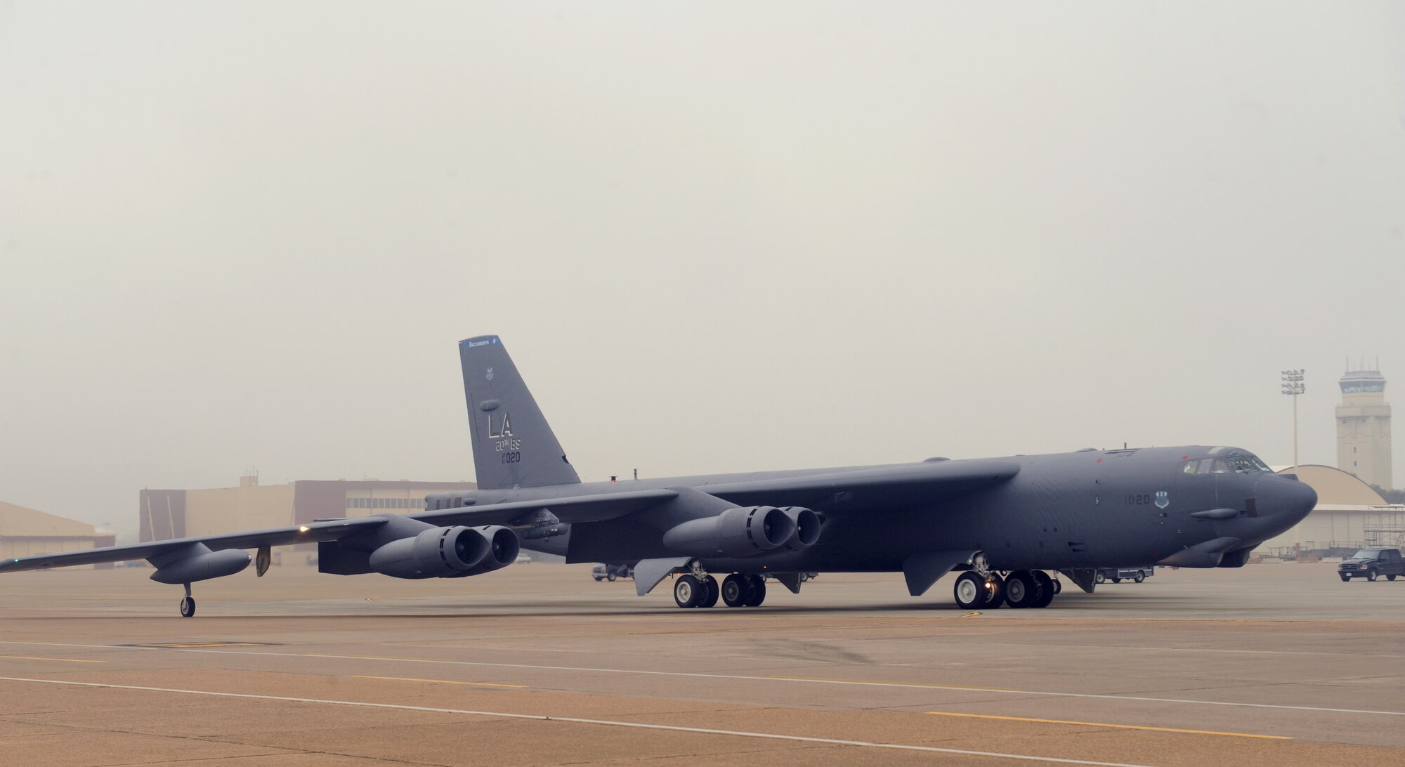 A B-52H Stratofortress taxis out to the runway on Barksdale Air Force Base, La., Jan. 24. B-52s lead the way when it comes to global engagement.  The long range and versatility of the B-52 make it the weapon of choice for providing deterrence, demonstrating U.S. resolve and combat operations around the world. (U.S. Air Force photo/Airman 1st Class Benjamin Gonsier)