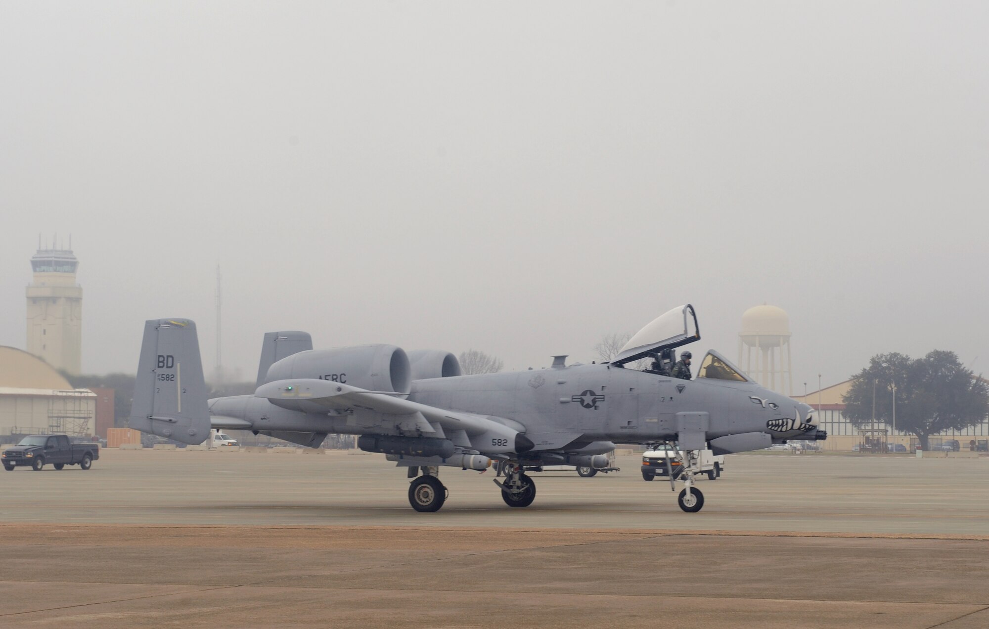 An A-10 Thunderbolt II from the 307th Bomb Wing taxis out to the runway on Barksdale Air Force Base, La., Jan. 24. The A-10 has participated in recent military operations including Allied Force, Enduring Freedom and Iraqi Freedom. The A-10 is designed for close air support and is capable of delivering large and varied ordinance accurately on targets. (U.S. Air Force photo/Airman 1st Class Benjamin Gonsier)