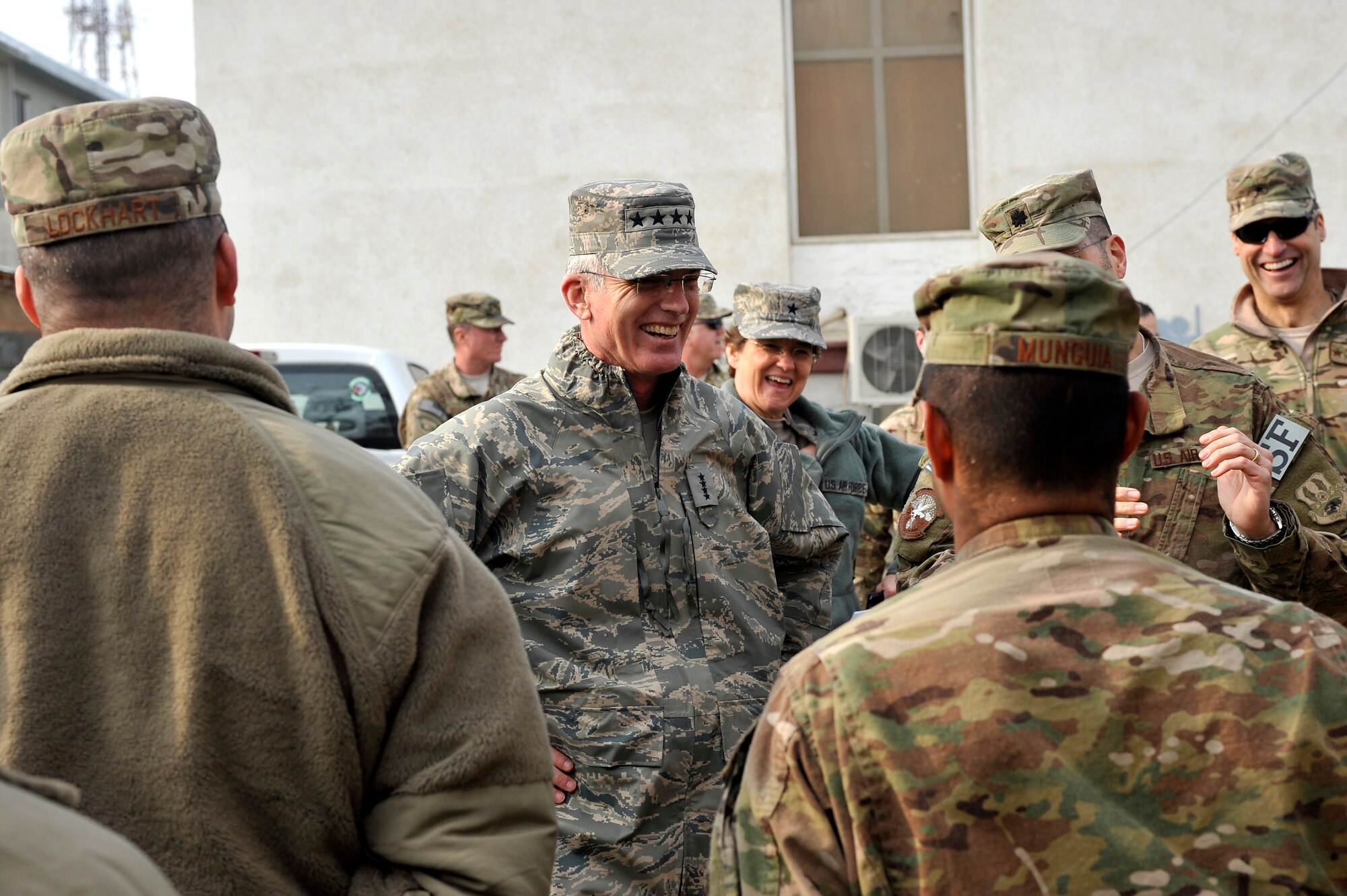 Gen. Paul J. Selva, Air Mobility Command commander, meets with members of the 455th Air Expeditionary Wing at Bagram Airfield, Afghanistan, Jan. 17, 2013. Airmen were able to talk with Selva and highlight what they and their unit bring to the BAF mission. (U.S. Air Force photo/Senior Airman Chris Willis/Released)