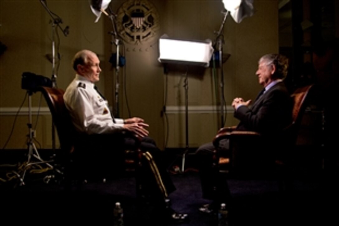 Army Gen. Martin E. Dempsey, chairman of the Joint Chiefs of Staff, meets with Ted  Koppel, special correspondent for NBC's "Rock Center," for an interview at the Pentagon, Jan. 14, 2013. The interview aired Jan. 24.