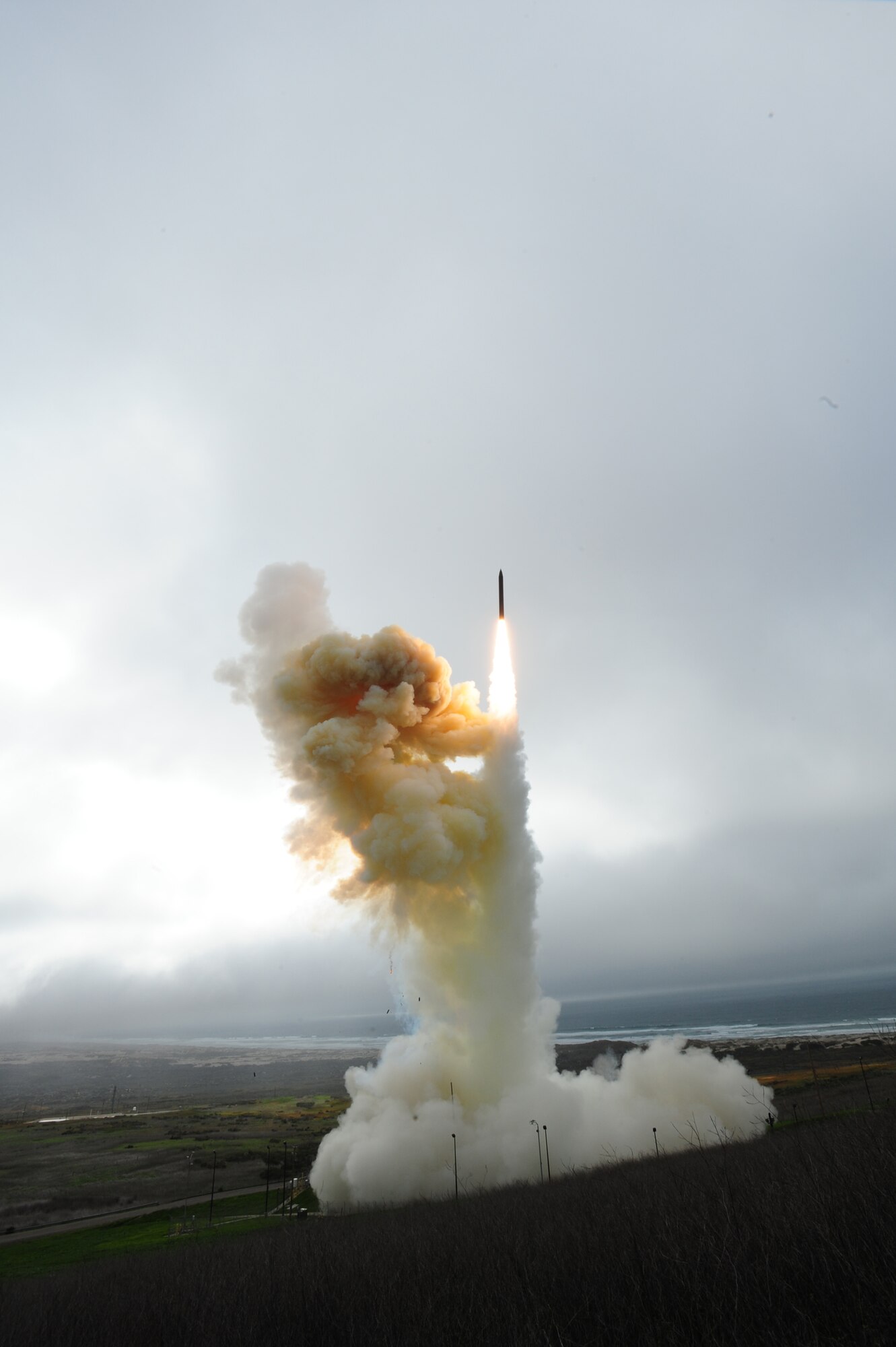 VANDENBERG AIR FORCE BASE, Calif. -- A Ground-based Interceptor, an element of the overall Ground-based Midcourse Defense system, was launched from North Vandenberg Saturday at 2 p.m. by 30th Space Wing officials and the U.S. Missile Defense Agency. The launch was part of a test to improve and enhance the GMD element of the Ballistic Missile Defense System. (U.S. Air Force photo/Joe Davila)