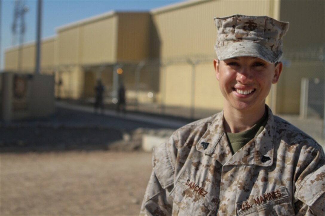 Marine Corps Cpl. Rocio Sanchez left her career as a singer to enlist in the Marine Corps and is deployed to Camp Leatherneck, Afghanistan.
