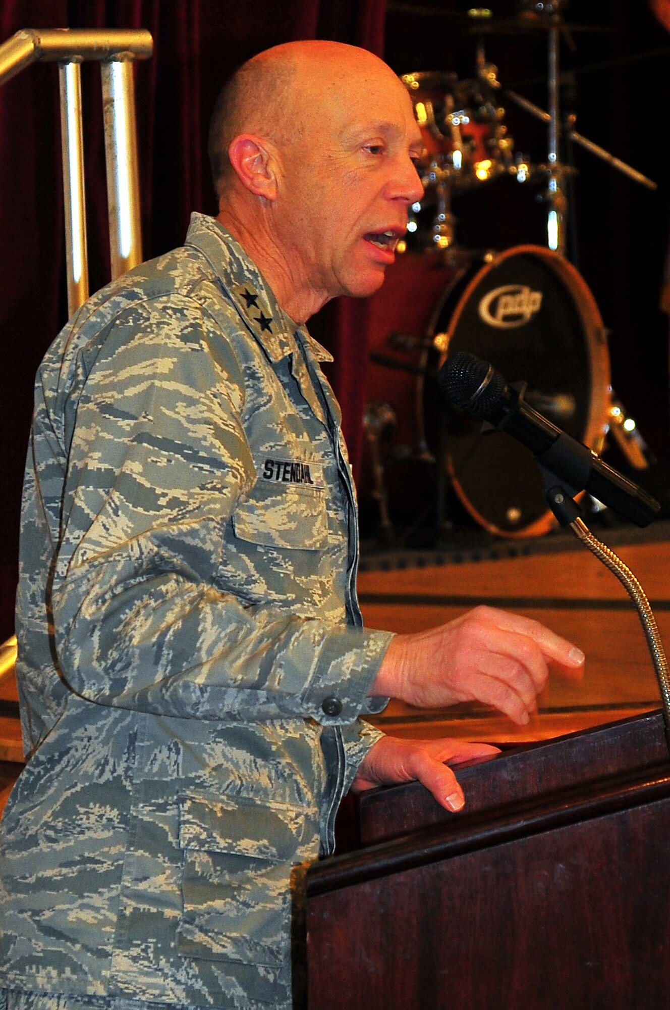 Chaplain (Maj. Gen.) Howard Stendhal, United States Air Force Chief of Chaplains, delivers a speech at the National Prayer Breakfast at the Officers Club on Osan Air Base, Republic of Korea, Jan. 28, 2013.  Stendhal spoke about the National Prayer Breakfast and its meaning and beginnings.  (U.S. Air Force photo/Staff Sgt. Emerson Nuñez)